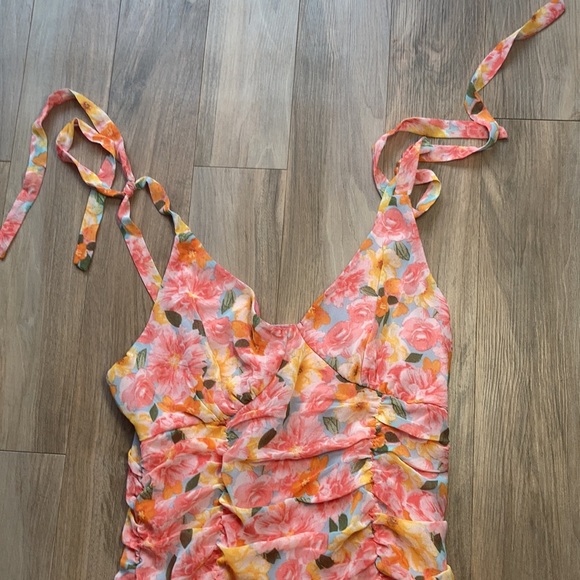 Lily Rose tie straps floral print rouched dress w ruffle S XL jrs - Picture 5 of 17